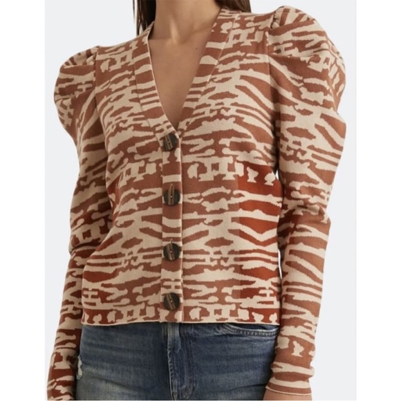Ulla Johnson Rhea Wool Puff Sleeve V-Neck Cardigan Sz S